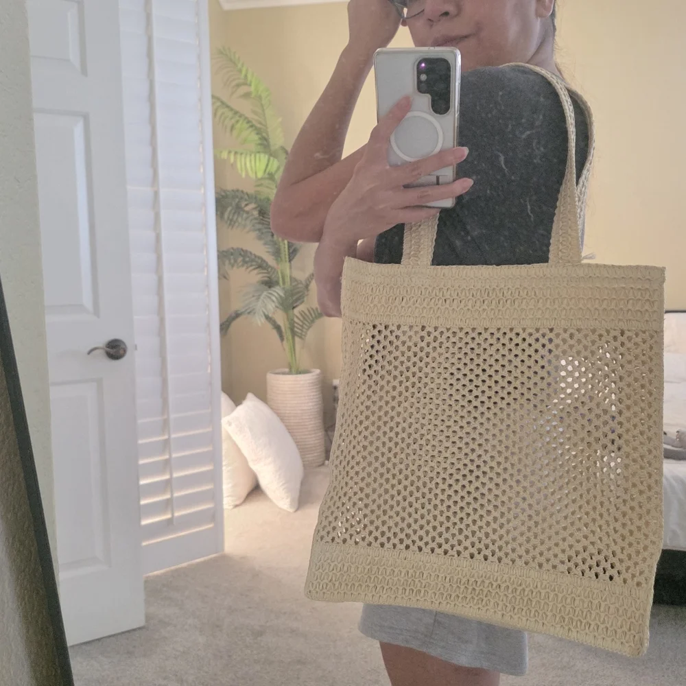 Universal Thread Straw Crochet Tote Handbag Beige NEW NWT - Picture 3 of 7
